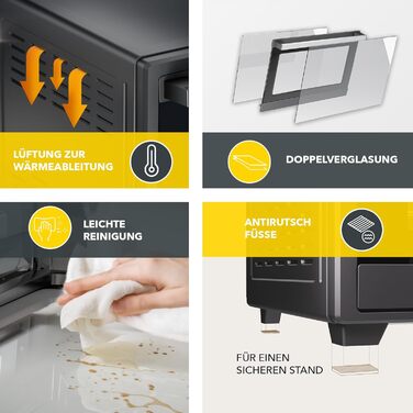 Багатофункціональна міні-піч Heinrich's 48L з конвекцією, таймером, підсвічуванням, 100-230°C, сенсорне керування, з аксесуарами, чорна, 2000W