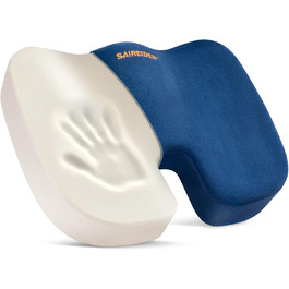 Подушка для офісного крісла Saireider, Memory Foam, для болю в куприку, для автомобіля, для ішіасу, підтримка правильної постави (Темно-синій)