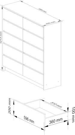 Комод АКОРД K-120, 10 шухляд, Ш120xH12D40 см, 70 кг, Білий/Білий глянцевий, Сучасний дизайн