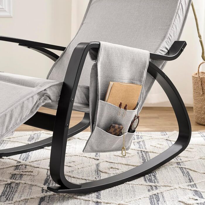 Крісло-гойдалка SoBuy з м'якою оббивкою, підголівником та регульованою підніжкою, сіре - FST20-HG