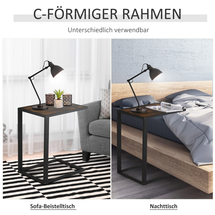 Журнальний столик HOMCOM C-Shape Журнальний столик Стіл Металевий МДФ Rustic-Brown 40,6 x 50,8 x 64,2 см для вітальні
