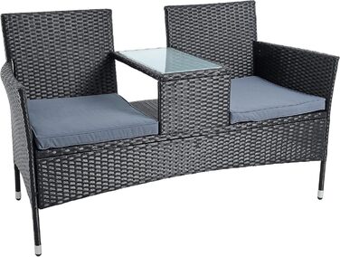 Садові меблі ESTEXO з ротангу (поліротанг) для двох осіб: лавка, комплект для відпочинку на балкон/терасу, чорний колір