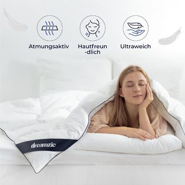 Пухова ковдра Dreamzie 200x200 см - тепла зимова ковдра з пухом та пером, 450 г/м², сертифікат добробуту тварин