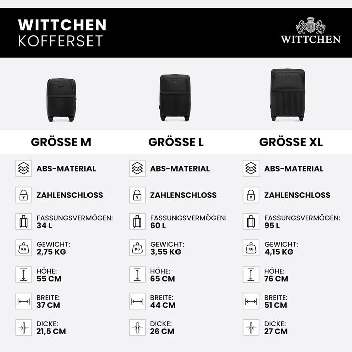 Набір валіз WITTCHEN AXIS 3 шт. | Чорний | ABS+Нейлон | Ручна поклажа M L | TSA замок, телескопічна ручка, 360° колеса
