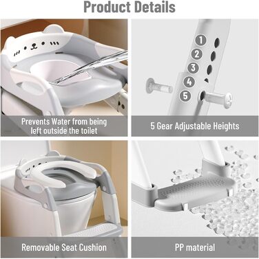 Дитячий унітаз-сходи 3-в-1 з поручнями, регульований по висоті, сірий. Тренажер для привчання до горщика