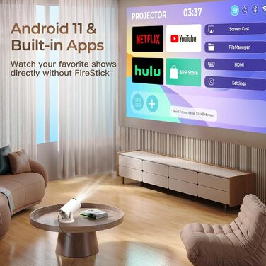 Портативний проєктор LYNCAST HY300 Pro: Wi-Fi, Bluetooth, Android 11, 1080P/4K, обертання 180°, для дому та на вулиці