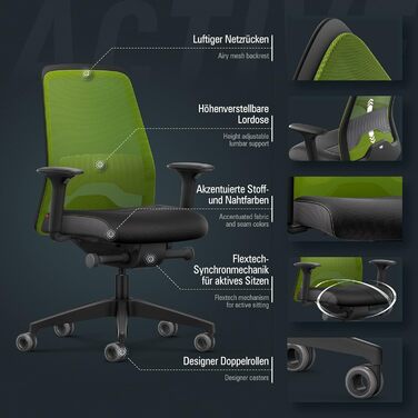 Офісне крісло Interstuhl Every Active Edition: регульована поперекова підтримка, комфортне та активне сидіння (зелений | чорний)
