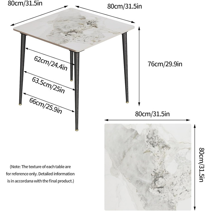 Стол кухонний FATIVO, 80x80 см, білий глянцевий, мармур, для 2 осіб, метал, скандинавський стиль
