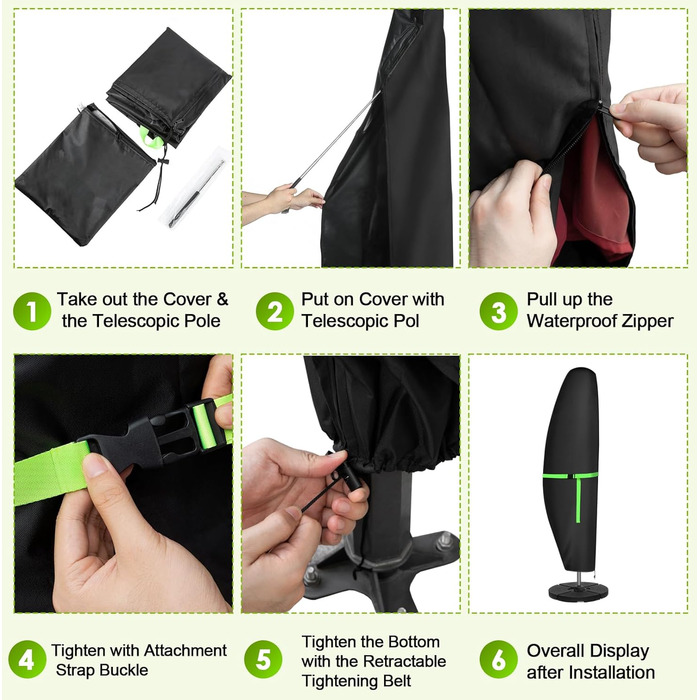 Чохол для парасольки GEMITTO, водонепроникний, для парасольки типу 'ампель', 280x30x81/46 см, захист від сонця та вітру, підходить для парасольок від 2 до 4 м