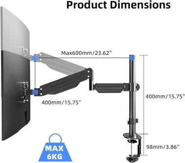 Кріплення для монітора Pholiten 13-32 дюйми, газліфт, VESA 75/100, 360° оберт, нахил, для LCD/LED екранів