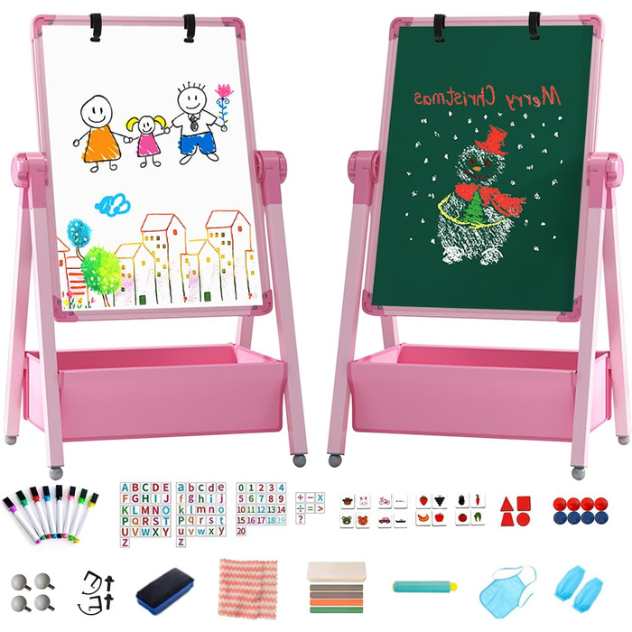 Дитяча мольберт Kinderstaffelei: двосторонній, сталевий, регульований, 360° обертання, дошка для малювання, крейда та маркери для хлопчиків та дівчаток
