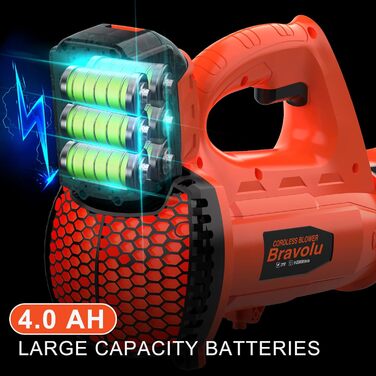 Акумуляторний повітродувач Bravolu 21V, 210 км/год, 4.0 Ah, 4000mAh, з зарядним пристроєм, 6 швидкостей