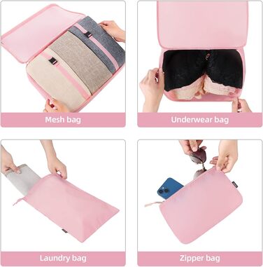Набір органайзерів для одягу в подорож BAGAIL, 10 шт., компресійні пакувальні куби для валізи та ручної поклажі, рожевий