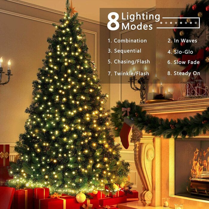 Різдвяні гірлянди на відкритому повітрі, brizlabs 20 м 200 світлодіодне тепле біле зовнішнє освітлення з батарейним живленням всередині Різдвяні декоративні світильники