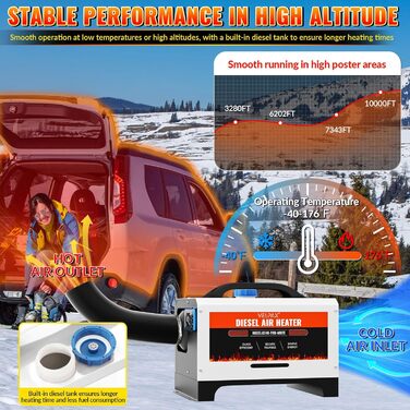 Дизельний обігрівач Diesel Air Heater 8 кВт з дистанційним керуванням та LCD дисплеєм 12/24/110-240 В, Bluetooth, для автодому, автомобіля, причепа