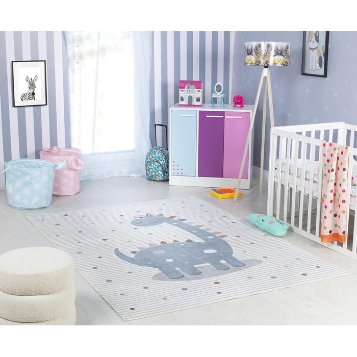 Дитячий килимок Surya Dinosaur - мультяшний килимок дитяча або дитяча кімната, дитячий килимок, ігровий килимок або ігровий килимок - дитячий килимок для хлопчиків і дівчаток, кремовий і сірий (160x213см, кремовий)
