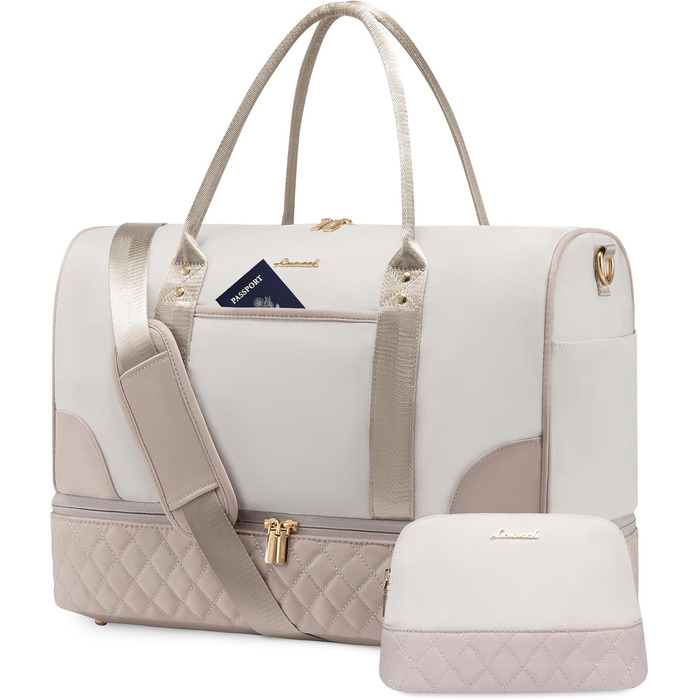 Сумка-мішок LOVEVOOK для подорожей: жіноча дорожня сумка-мішок з відділенням для взуття та мокрих речей, 2 шт. (35л, Beige & Khaki)