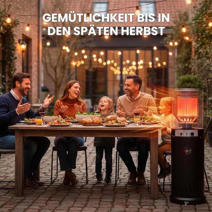 Газовий обігрівач для тераси Heizpilz - 11 кВт, Propan, для саду та тераси, чорний, з регулятором та шлангом 36L x 36W x 137H cm (Газовий балон не входить у комплект)