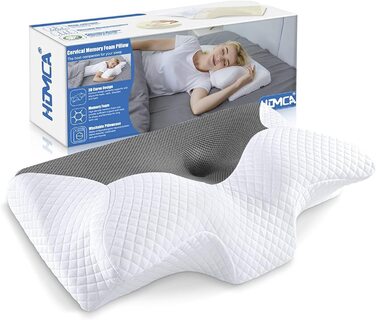 Ортопедична подушка для шиї HOMCA з ефектом пам'яті 60х35х8/12 см біло-сіра
