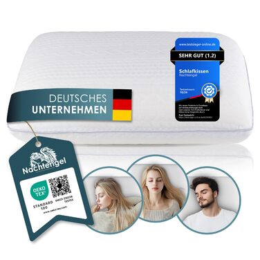 Ортопедична подушка з піною з пам'яті Memory Foam для здорового сну, проти болю в шиї, для всіх типів сну (на спині, животі та боці), біла, 14 см висотою, 1 шт.