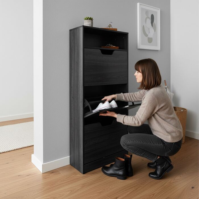 Взуттєва шафа Relaxdays з відкидною дверцями та відкритою полицею