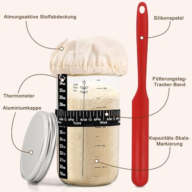 Набір для закваски Sauerteig Starter Set: 11 предметів, круглий гніт для хліба 23 см, повний набір аксесуарів для випікання хліба, подарунковий набір для початківців та досвідчених пекарів
