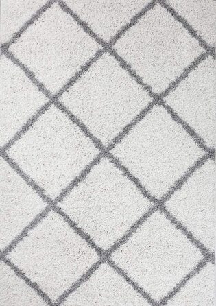 М'який килим VIMODA з високим ворсом для вітальні, кошлатий скандинавський дизайн, сіро-кремовий ромбоподібний візерунок, розміри (70x140 см, білий)
