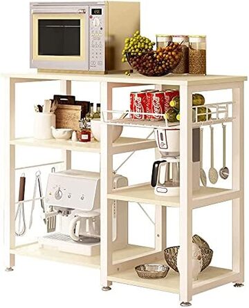 Стелаж для кухні Soges: міцна підставка для мікрохвильової печі з 3 полицями, чорний (білий клен)