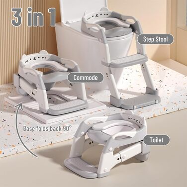 Дитячий унітаз-сходи 3-в-1 з поручнями, регульований по висоті, сірий. Тренажер для привчання до горщика