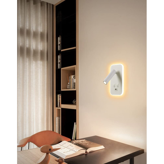 Світлодіодна настінна лампа для читання AWEKLIY USB-зарядка з перемикачем Регульований прожектор настінна лампа для читання приліжкова лампа нічник настінний світильник для читання в приміщенні Поворотний світильник для спальні готелю (3 Вт 3100 до 9 Вт 6
