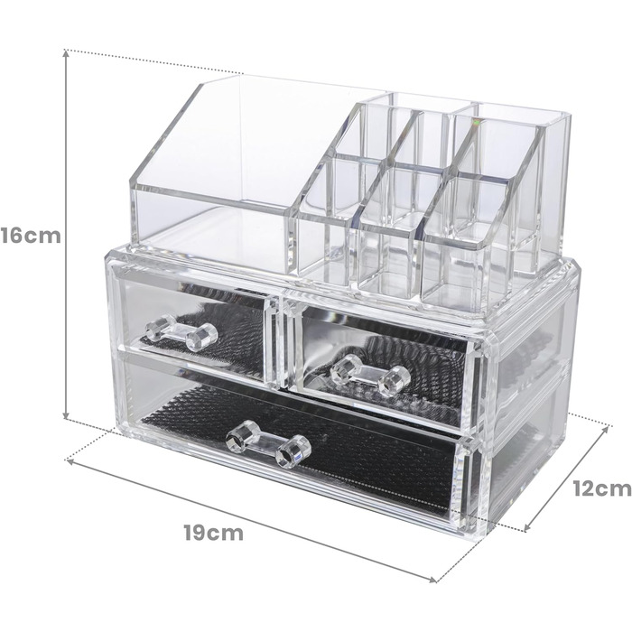 Органайзер для макіяжу Коробка для зберігання косметики з висувними ящиками Прозорий акриловий пластик 16x19x12 см
