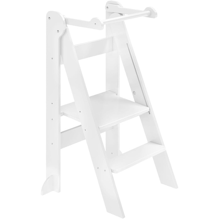 Bellabino Tay – Навчальний столик-лесенка для дітей від 1 року, білий, регульований, з захистом від перекидання, Монтессорі, з берези