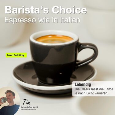 Набір еспресо-чашок HOMEBERLIN® Barista Pro - 4 шт. по 80 мл з підставками - преміум якість, ручна робота, темний глазур
