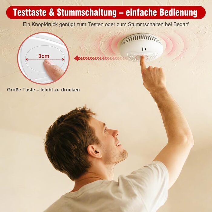 Датчики диму DAYTECH з батареєю на 10 років (6 шт.) – комплект з магнітною кріпленням, сертифікат TÜV Rheinland, 85dB, тест/вимкнення звуку – датчики пожежної сигналізації для спальні, дитячої кімнати, білий (2 шт.)