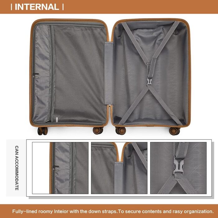 KONO Валіза ручної поклажі: жорсткий корпус, поліпропілен, TSA-замок, 4 колеса, кремовий колір