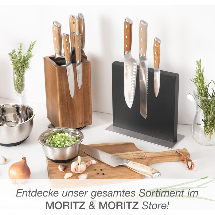 М'ясний блок Moritz & Moritz Akazie, поворотний на 360°, з магнітним утримувачем та знімним вкладишем з щетиною – зручний підставка для ножів на кухню, без ножів