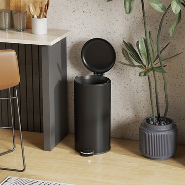 Відро для сміття 30 л з педаллю, внутрішнім відром, м'яким закриттям та кришкою. Розміри: 36 x 30 x 63,5 см, колір: чорний.