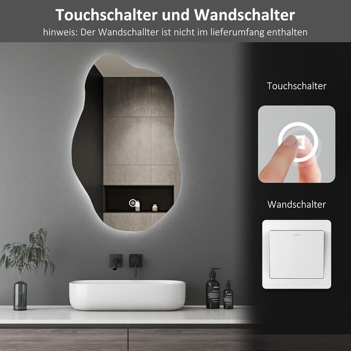 LED дзеркало для ванної кімнати Boromal 100x60 см з підсвічуванням, 3 кольори світла, диммування, сенсорне керування