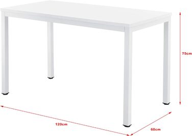 Письмовий стіл Odense Білий Офісний стіл з регулюванням висоти 75x120x60 см Стіл Комп'ютерний стіл Робочий стіл Стіл для ПК