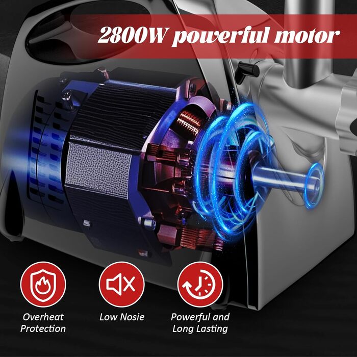 Електрична м'ясоподрібнювач Fleischwolf 2800W, 3 диски, з насадкою для ковбас, чорний