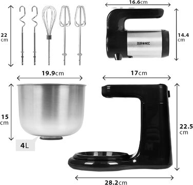 Електричний ручний міксер Duronic HM3 300 Вт База зберігання Нержавіюча сталь 2 вінчики 2 гачки для тіста Змішувач Тістомісильно-перемішальна машина Ручний міксер Ідеально підходить для торта, снігу, удару (SM3)