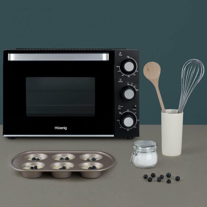 Міні-піч H.Koenig FO42, 42л, 230°C, 5 режимів, таймер 90хв, конвекція, гриль, з щипцями, крихтозбірник, поворотний насадка, 2000W