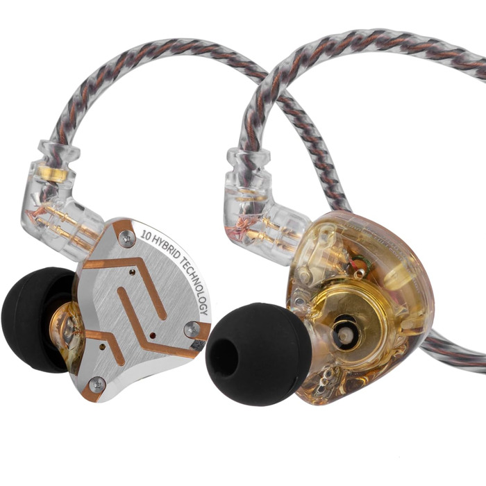 Внутрішньоканальний монітор LINSOUL KZ ZS10 Pro, 5 динаміків, гібридний IEM, знімний 2-контактний кабель, з мікрофоном, жовтий