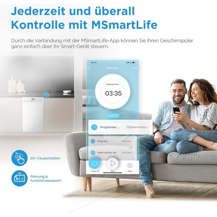 Посудомийна машина Midea SV 5.14K10C, 45 см, 10 комплектів, вбудована, WIFI, 8 програм, 44 дБ, автоматичне відкриття дверцят, таймер затримки 0-24 год, Inox