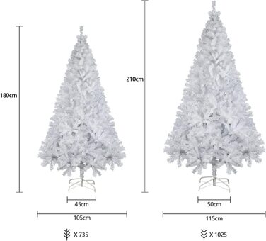 Ялинка САЛКАР штучна з 868 вершинами, ялинка штучна швидкого будівництва з урахуванням рослинності. Підставка для різдвяної ялинки, Різдвяна прикраса-2,1 м (білий, 180 см)