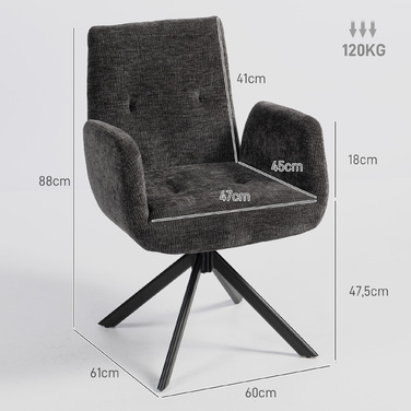 Крісло-шезлонг, акцентне крісло, сучасний дизайн, поворотне, до 120 кг, чорного кольору