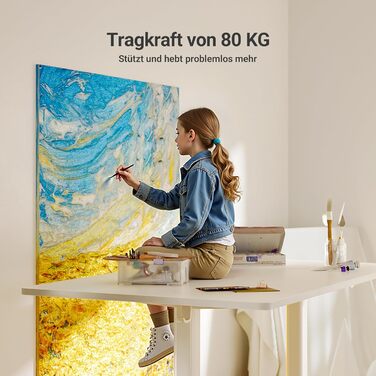 Регульований стіл Claiks для офісу, 120x60 см, білий, 80 кг, 3 положення пам'яті, з гачками