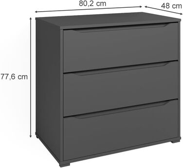 Комод Vicco Рубен, антрацит, 80.2x77.6 см, 3 шухляди