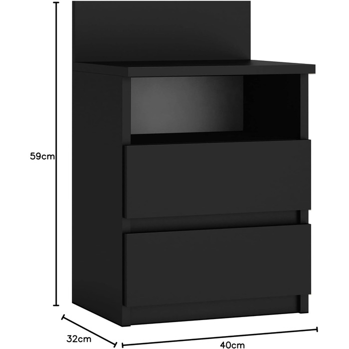 Тумбочка CDF M1 Malwa, чорна Ідеально підходить для спалень Простий монтаж Два грифони. Ящики