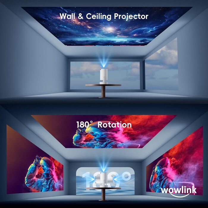 Портативний проєктор Mini Beamer 4K/1080P з WiFi 6, Bluetooth 5.4, Keystone 180°, сумісний з HDMI, TV Stick, Memory Stick, Laptop (Білий)